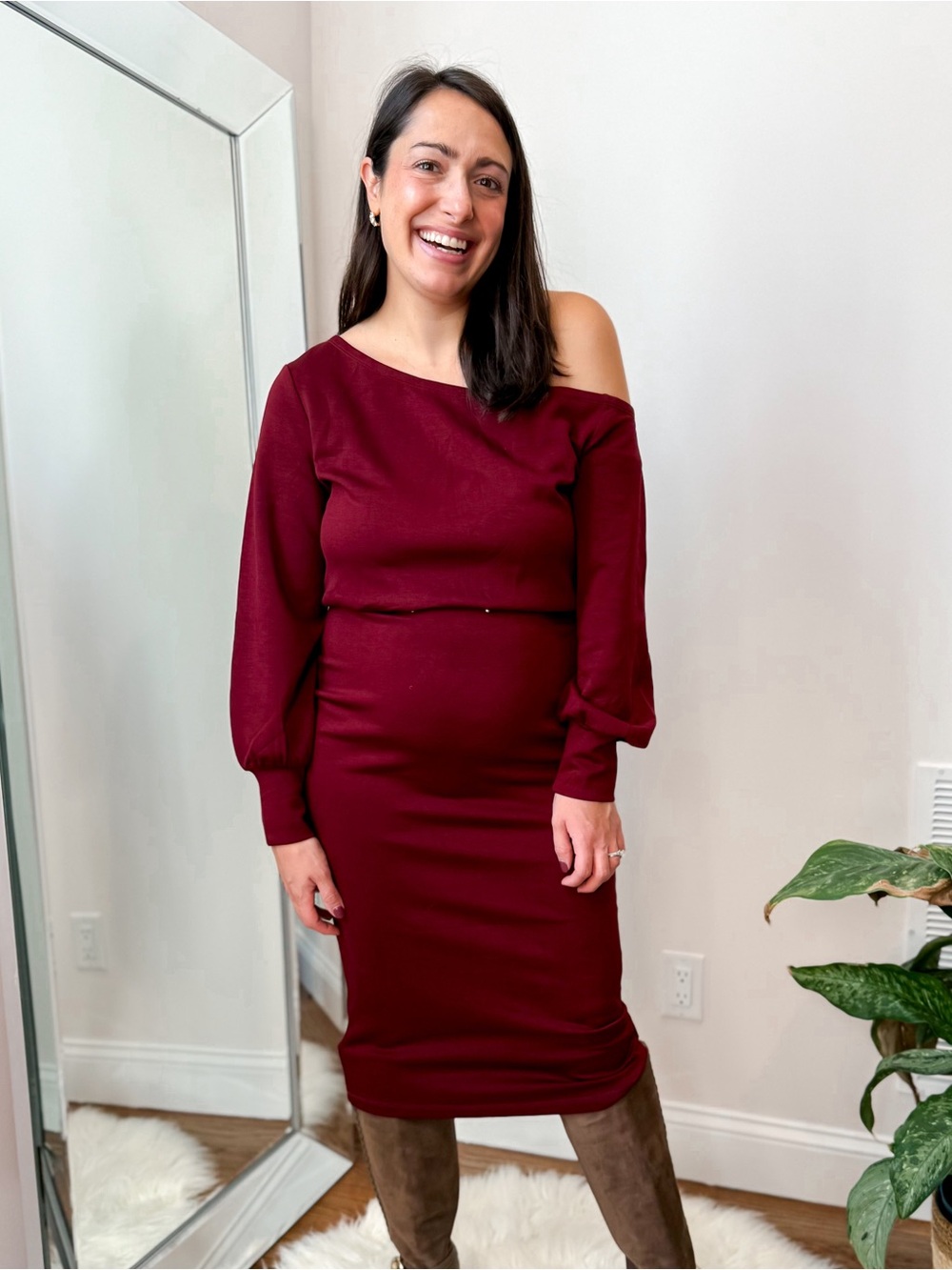 Cupshe One-Shoulder Burgundy Midi Dress